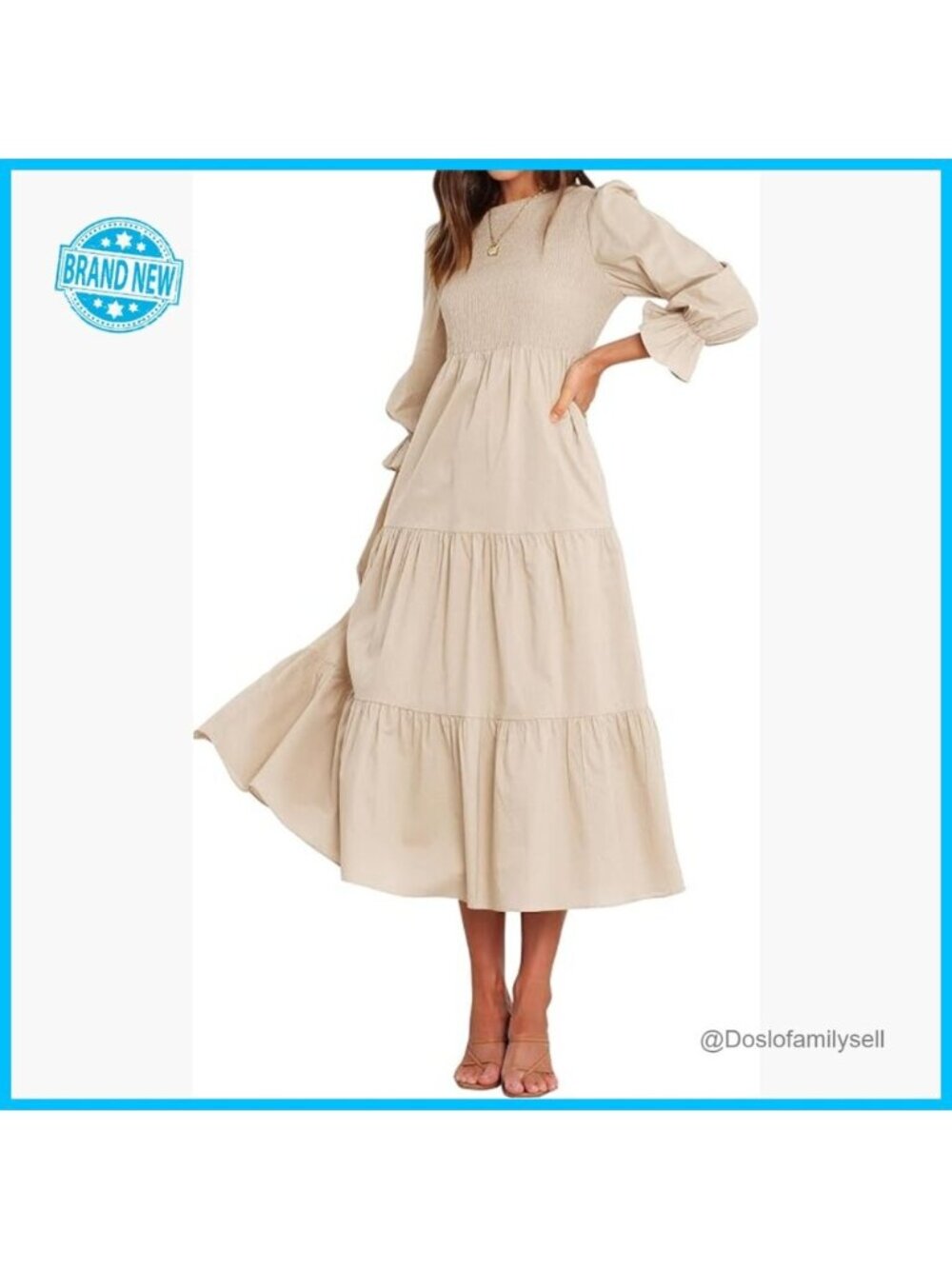 Bohemian Tiered Maxi Dress Long Sleeve Crew Neck Flowy Formal Cocktail